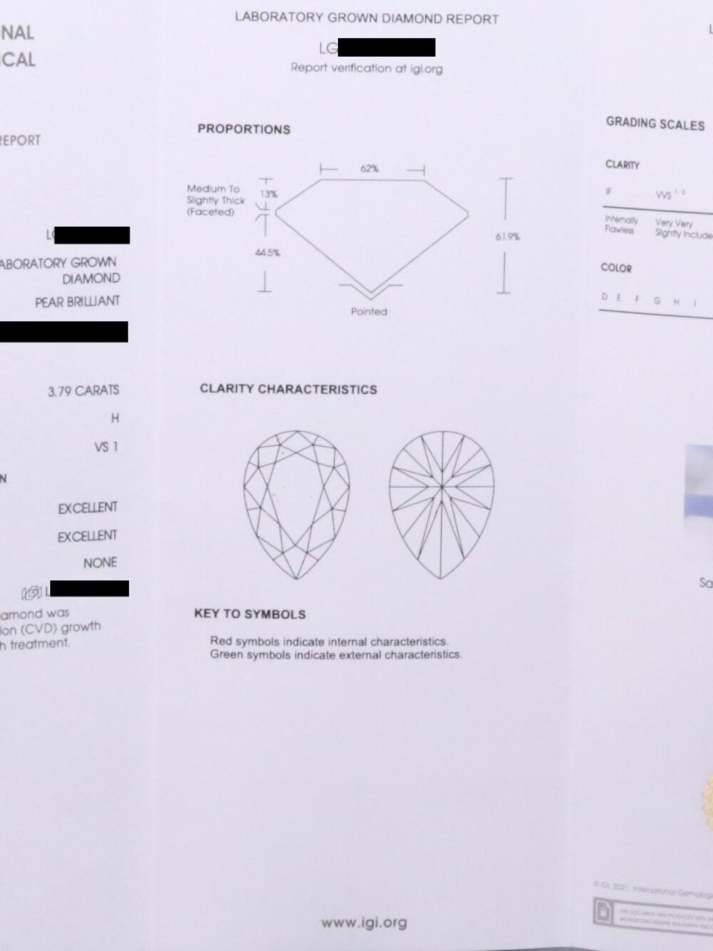 IGI Certified 3.79 CT VS1 Loose Diamond Excellent Polish/Symmetry - Picture 2 of 2